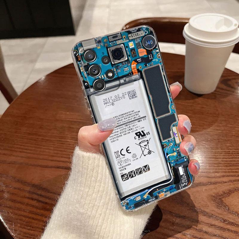 For Samsung Galaxy A55 Case A54 A52 A53 5G A15 A14 A13 A21S A23 A51 A34 A35 A33 A32 A72 A71 Phone Cover Phone Back Circuit Board
