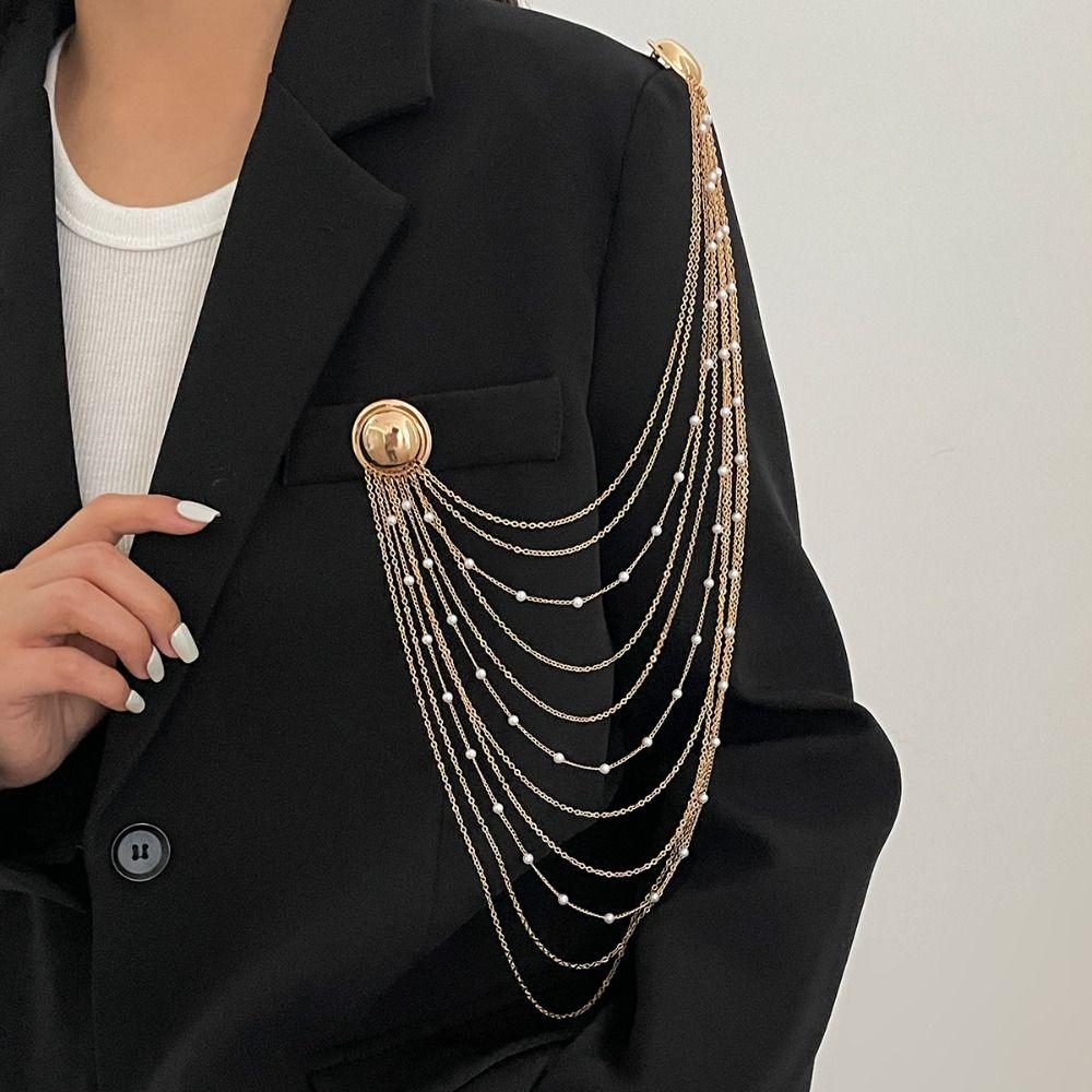 Geometric Multi Layer Metal Tassel Brooch Long Multi-layer Chains Pin Pins Clip Banquet Party