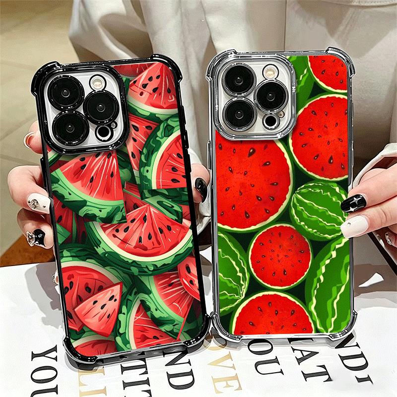 Watermelon Summer Fruit Soft Phone Case For iPhone 15 16 17 Air 14 Pro Max 16E Plus 13 12 Mini Plating Anti-Fall Fundas