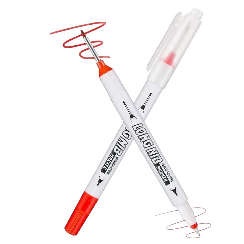 Dual-Tip Fine Marker Pen: Oil-Based, Quick-Dry, Fade-Resistant, Waterproof, Ideal for Woodworking & Plumbing.
