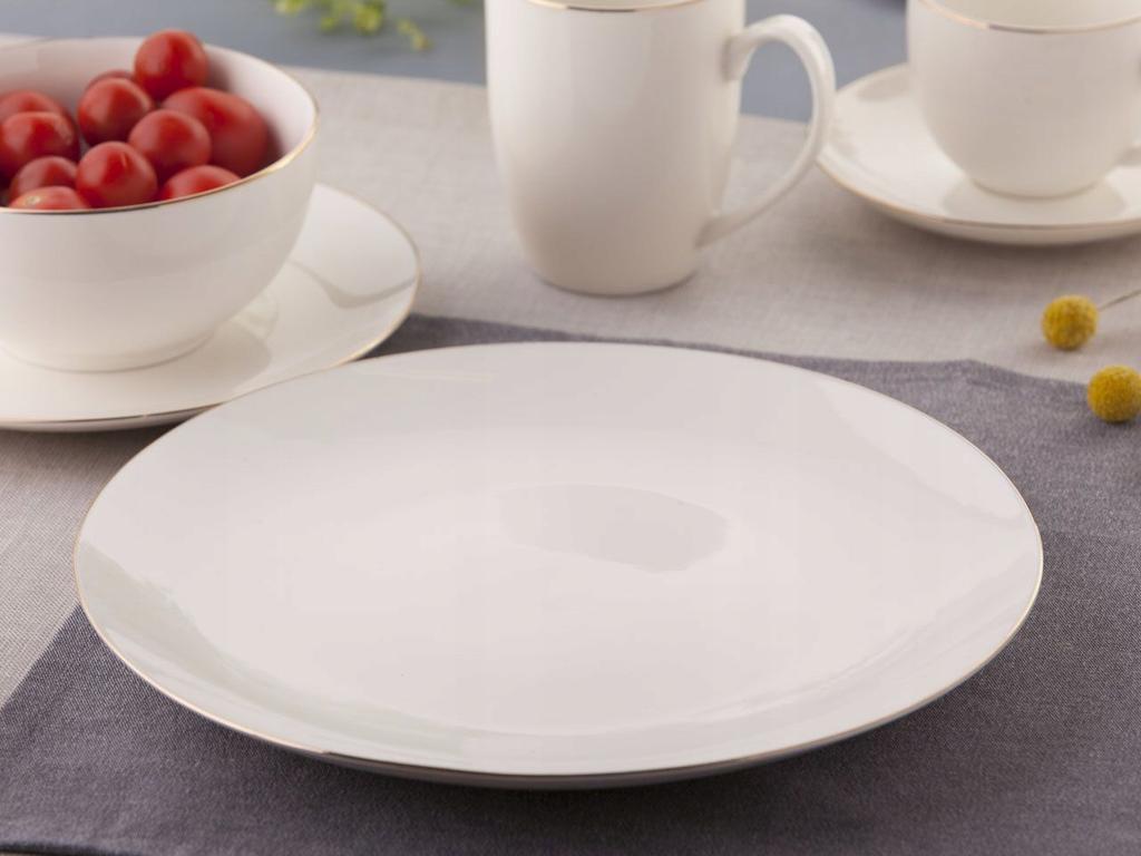 Talerz obiadowy ceramiczny płytki biały złota obwódka 26cm 1szt Bella