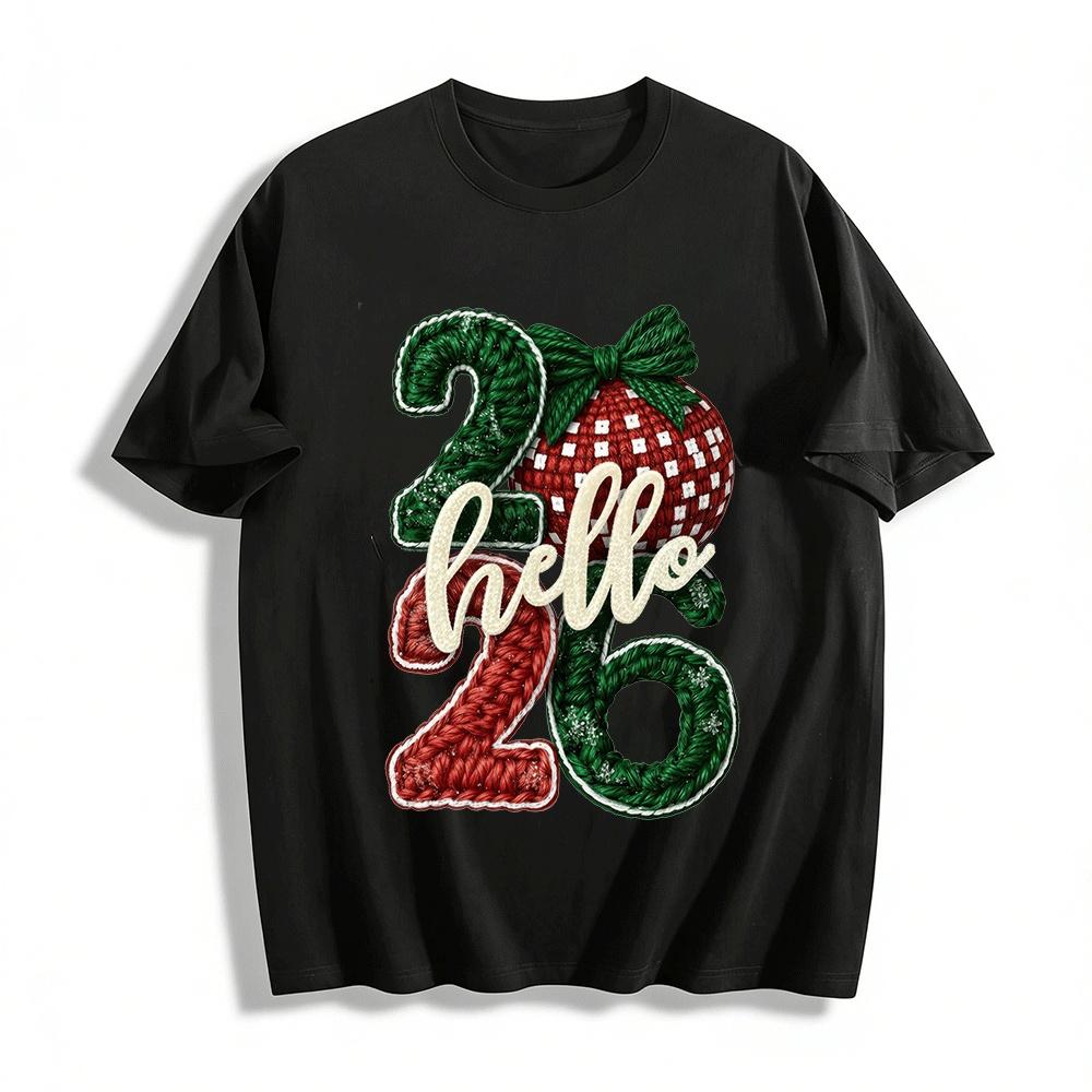Christmas Themed 2026 Knit Style Print Casual Top Pure cotton T-shirt XXS