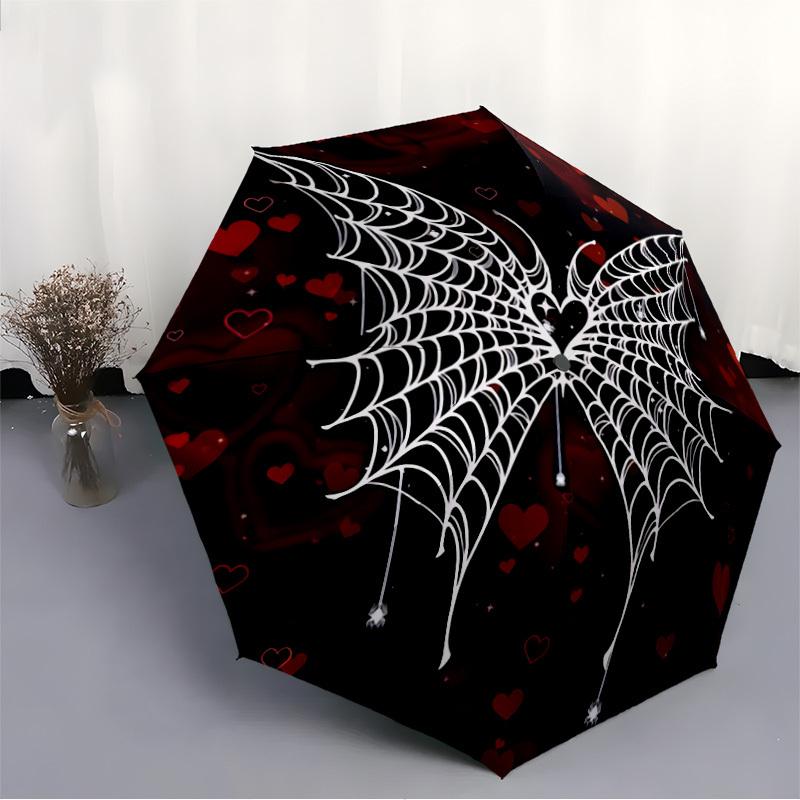1pc Spider Web Hearts Automatic Folding Umbrella - Compact 8-Rib Design, Durable Plastic & Iron, Lightweight for Outdoor Daily Use305