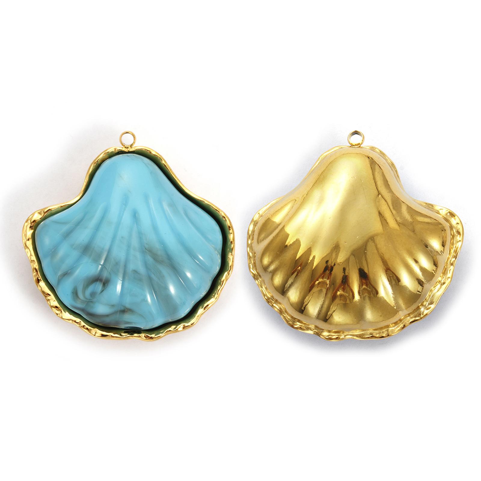 

1 Piece 304 Stainless Steel Ocean Pendants 18K Gold Plated Resin Patch Shell Conch Charms For DIY Necklace Jewelry Making