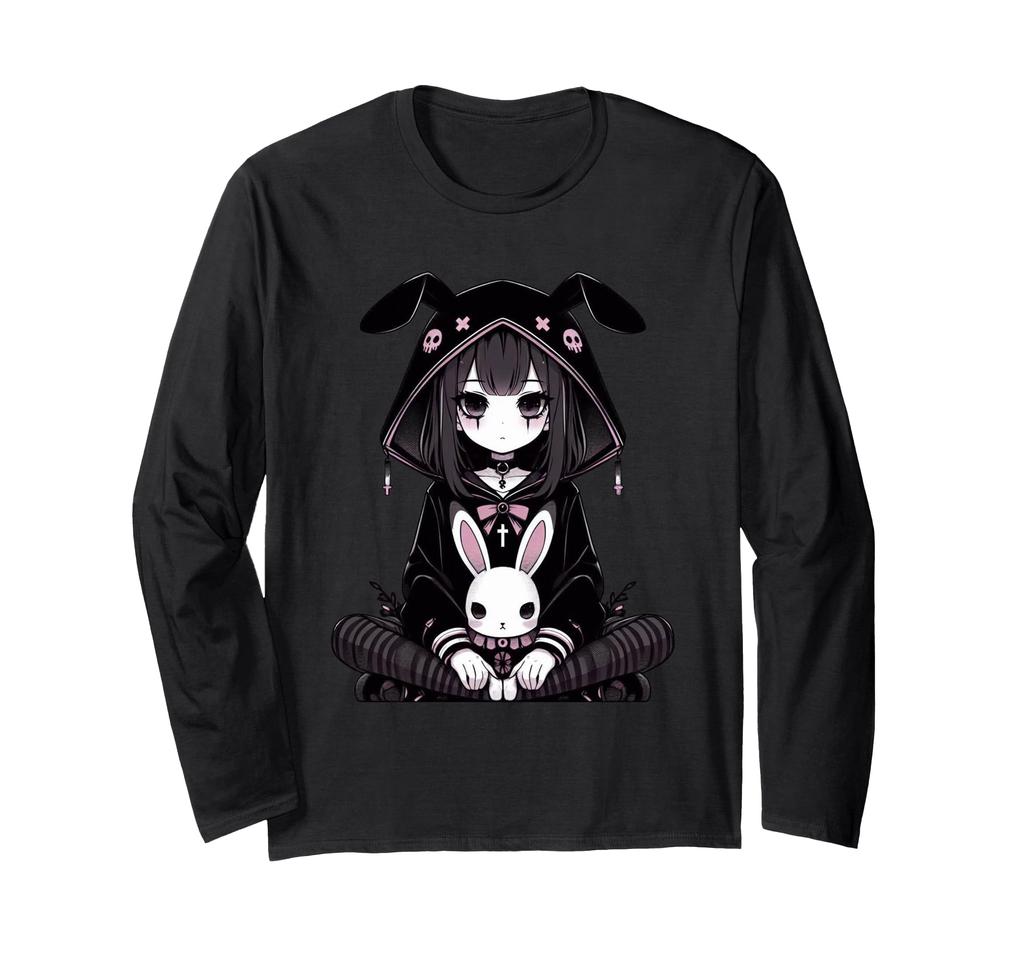 Goth Bunny Anime Girl Kawaii Gothic Creepy Art Japanese Long Sleeve T-Shirt