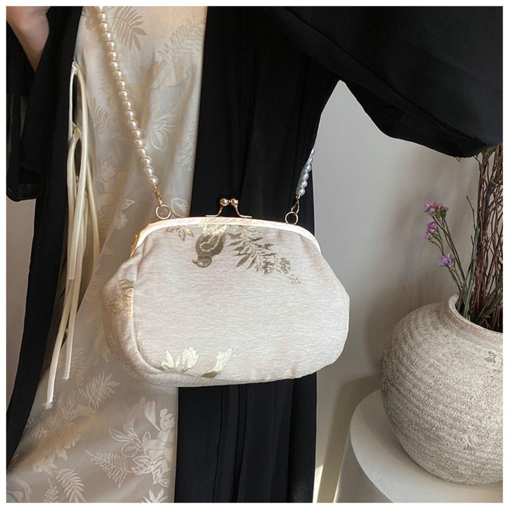 Pearl Chain Hanfu Embroidery Handbag Embroidered Cheongsam Bag Chinese Style Handbag  Wedding