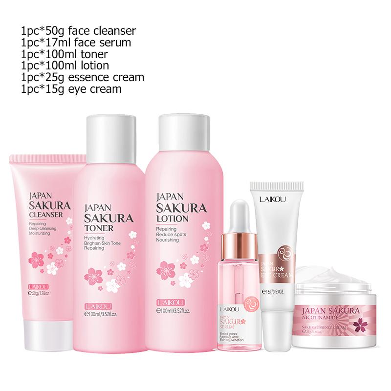 Sakura Oczyszczający Żel do Twarzy Koreańskie Serum do Twarzy Peeling Złuszczający Nawilżający Tonik Krem pod Oczy Krem z Filtrem Kosmetyki Zestaw do Pielęgnacji Skóry