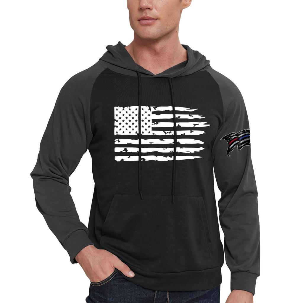 Pánská ležérní mikina s kapucí a stahovací šňůrkou, dlouhá, s potiskem vlajky a kapsami