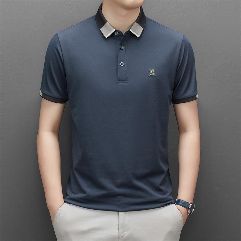 Летняя новая молодежная популярная однотонная мужская футболка Молодежная свободная футболка с короткими рукавами и лацканами M