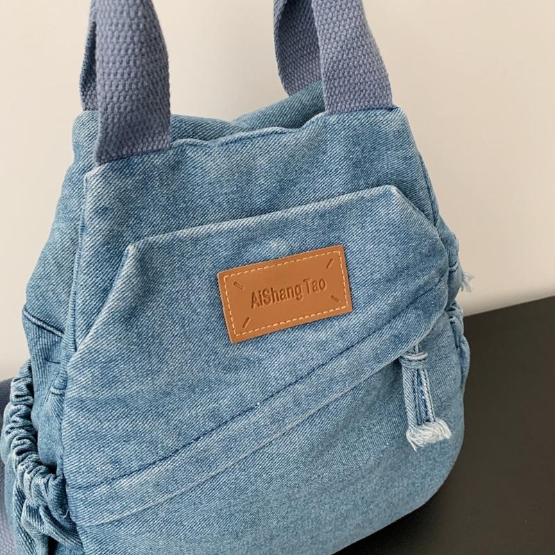 Stor Kapacitet Denim Ryggsäck Multifunktionell Bröstväska Dam Axel Crossbody Väska
