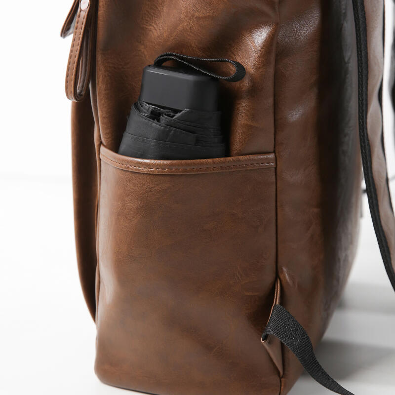 Solid Color PU Backpack Men's Large Capacity Backpack Student Sports Travel Computer Bag