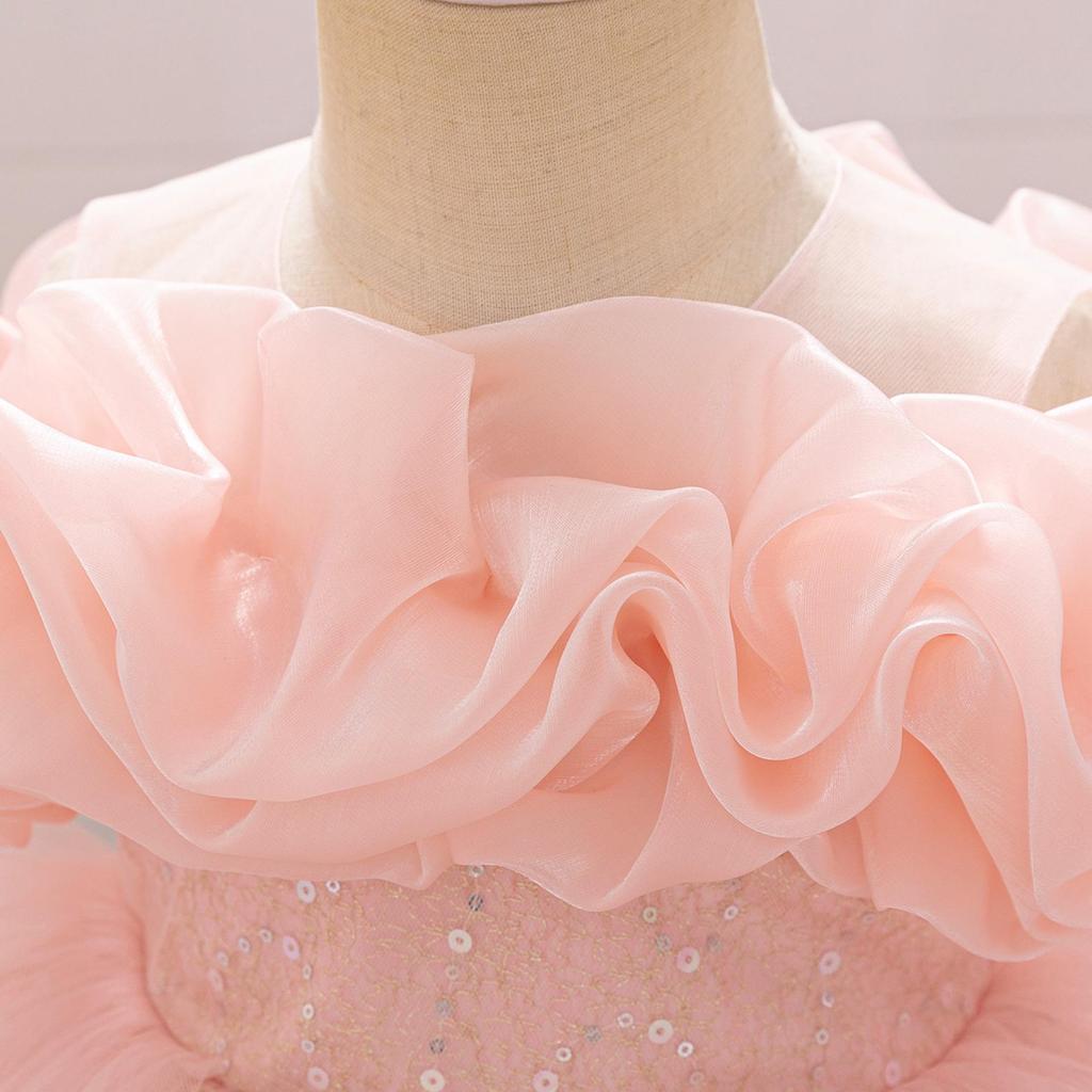 Kinder Schulterfreies Puffiges Prinzessin Mesh Kleid für Klavieraufführungen