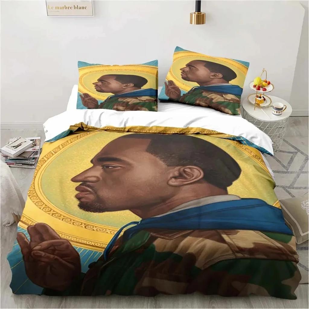 3D Tisk Kanye West Rapper Umění Kreslený Ložní Set Dvojitý Jednolůžkový Královský Povlak na Peřinu Přikrývka Povlak na Polštář Chlapci Dívky Dospělí Ložnice