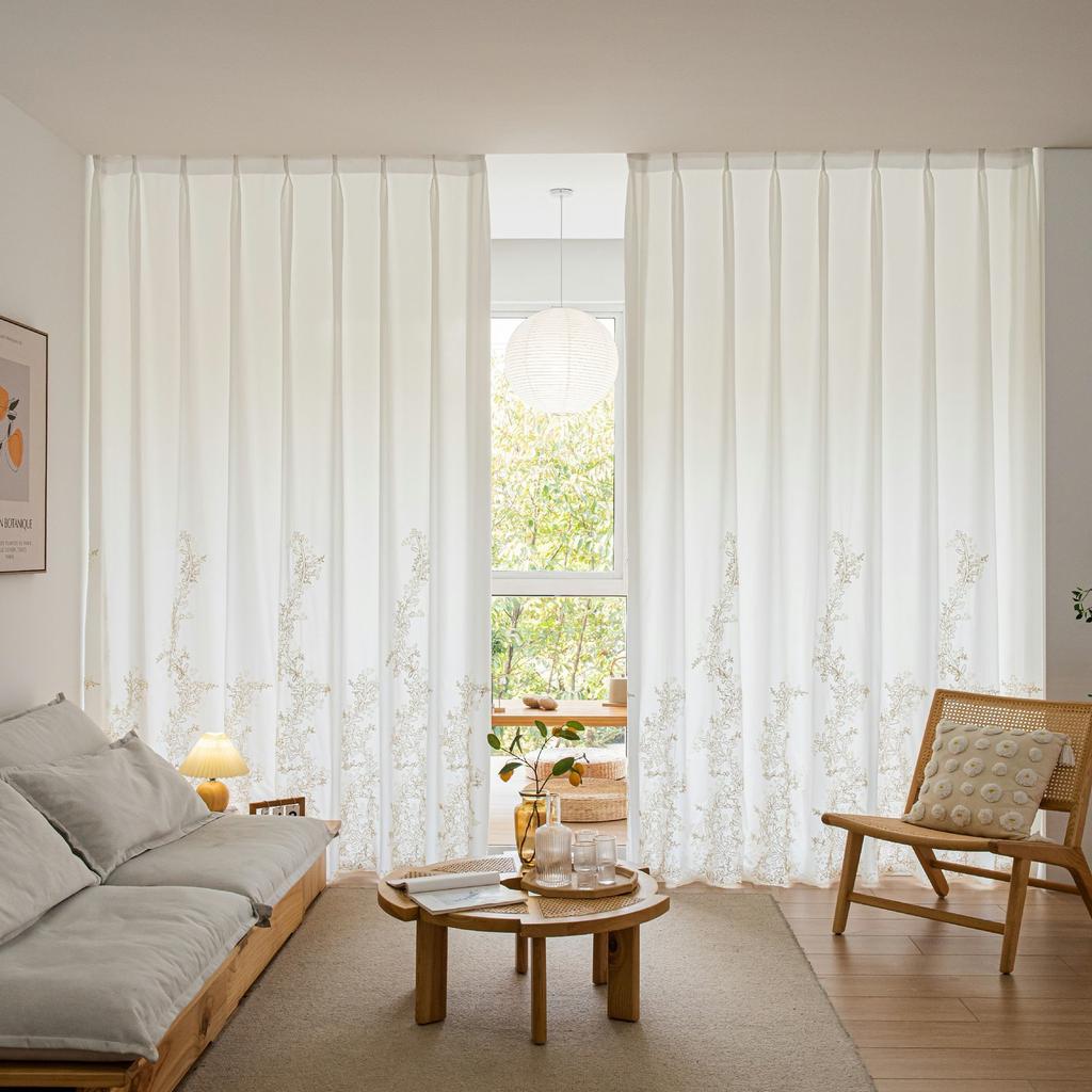 Trendy Embroidered Voile Curtains for Bedroom Living Room Windows Floral Sheer Drapes Country Style
