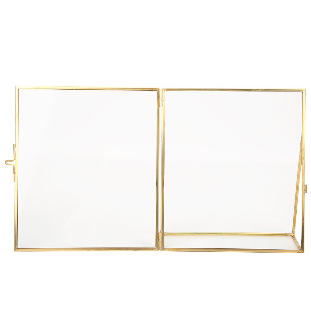 Retro Glass Picture Frame Clr Photo Display Photo Frame Geometric Glass Plant Sample Photo Frame with Copper Bracket for Home Decoration