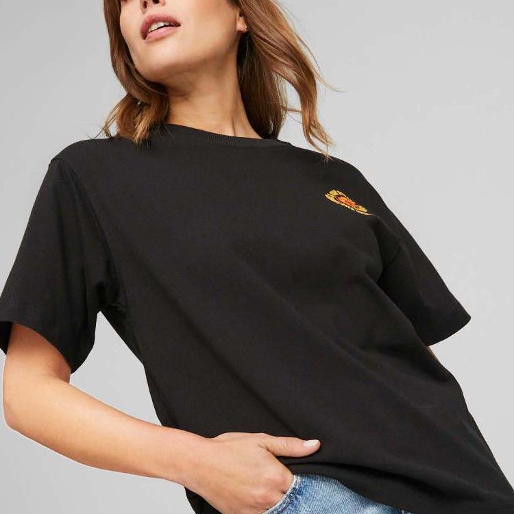 Puma Solid Color Round Neck Pullover Short Sleeve T-Shirt Women Tops Black 620550-01
