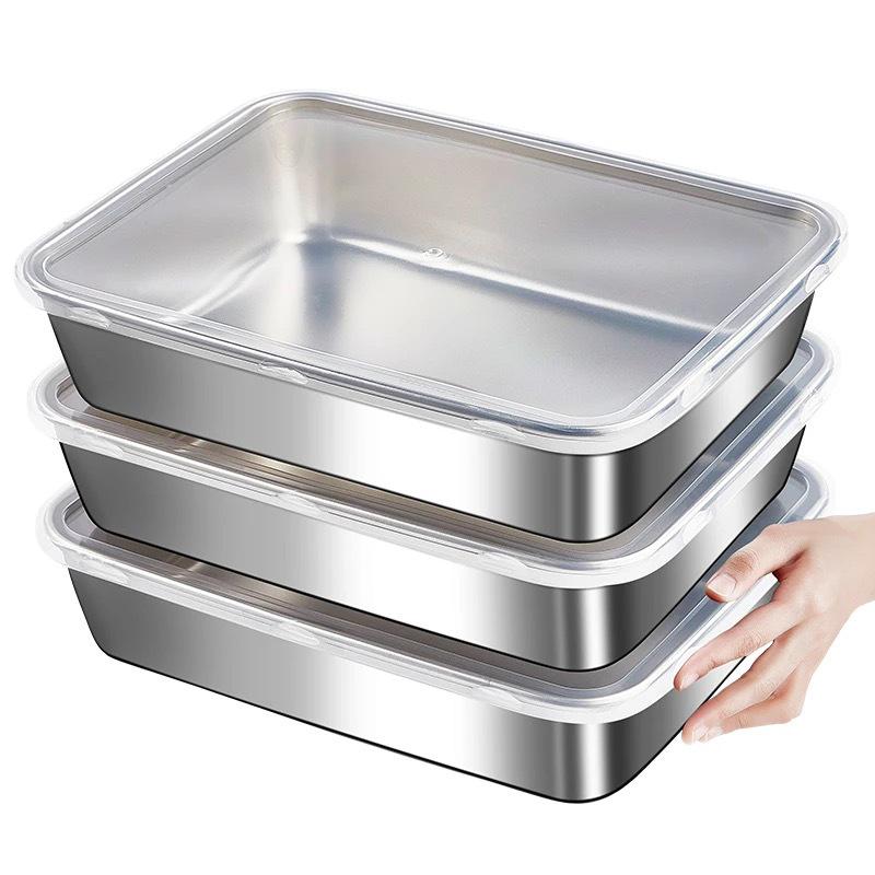Antibacterial Stainless Steel Towel Tray with Lid - Square Dinner and BBQ Plate