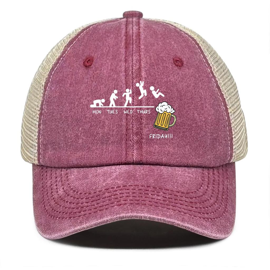 Friday Beer Print Snapback Mesh Cap, Sports Hat Unisex Slouchy Inelastic Simple Adjustable Sun Hat