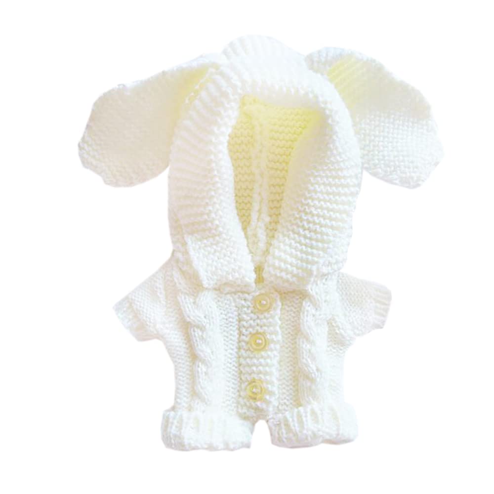 

niannyyhouse 20cm Plush Toy Clothes - Rabbit Ears - White Wool Jumpsuit - Cotton Doll Clothes - Dress-up (A)
