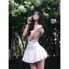 White Printed Shoulder Dress Women's Summer Temperament Socialite Waist Short Skirt