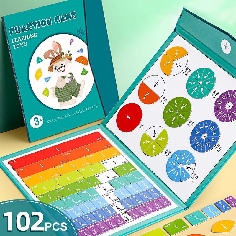 Magnetic Fraction Tiles for Kids Educational Math Resource with Demonstration Book for Homeschool Classroom