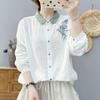 2025 Double-Layer Cotton Yarn Long-Sleeve Women's Retro Embroidered Collar Shirt