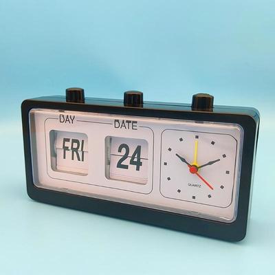 Élégante Horloge Réveil Analogique Manuelle Vintage à Calendrier Basculant pour Bureau ou Étude