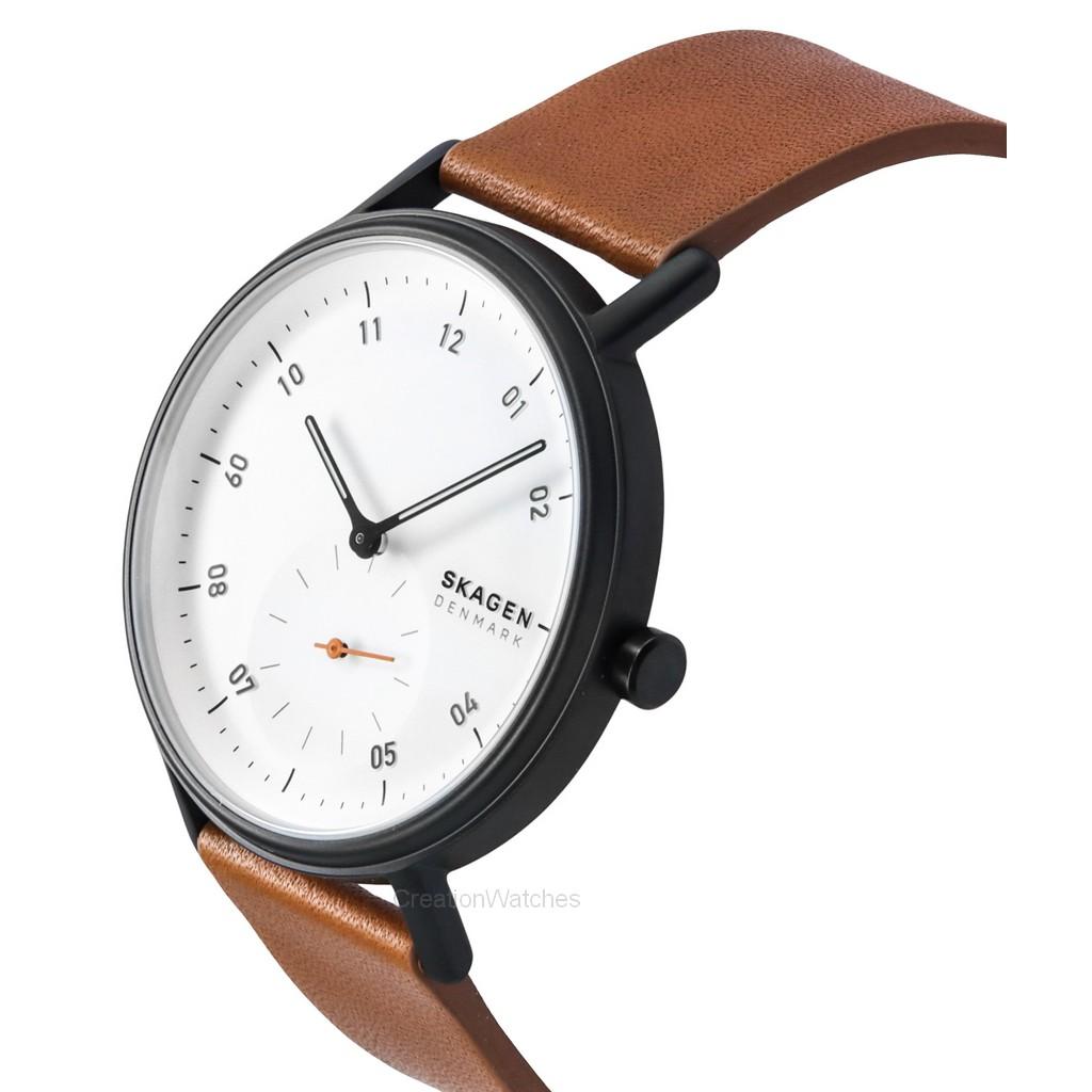 Skagen Kuppel Brown Leather Strap White Dial Quartz SKW6889 Men's