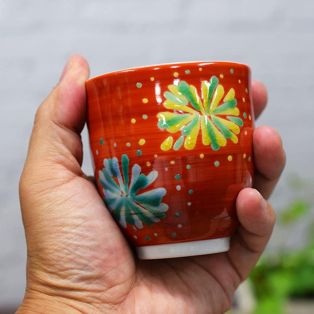 Stylish Kutani Ware Teacup with a Fireworks Design from Waza No A Perfect Gift for and 88th Crafted by Female Artist Yuuki Kura. Birthdays, 60th,