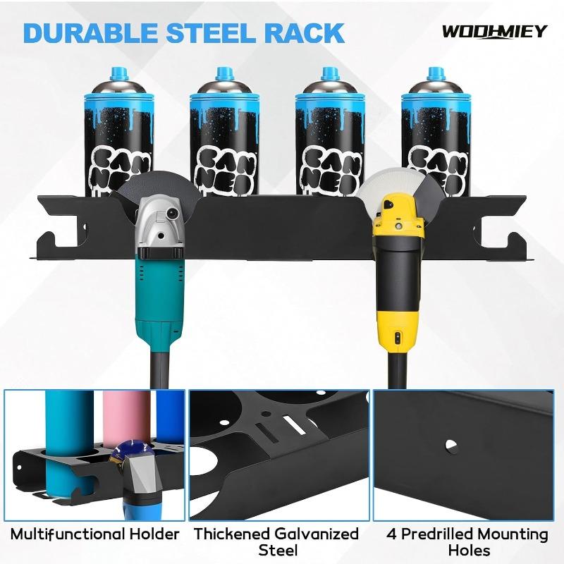 Spray Bottle Storage Rack with Angle Grinder Holder, with 4 Spray Bottle Holes 2 Grinder Slots for Garage Workshop Organization