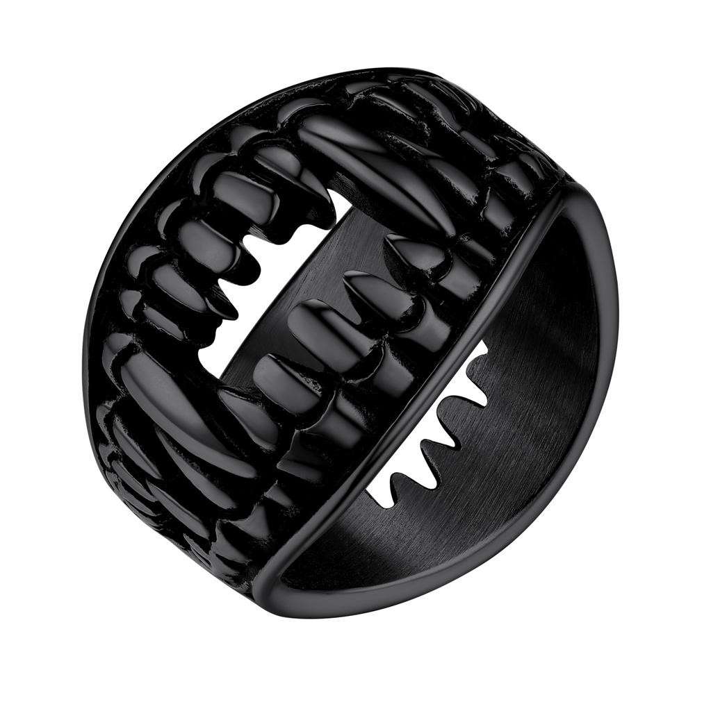 Stainless Steel Double Sides Teeth Rings for Man Woman Manmade Vintage Effect Size 7-14 Gothic Punk Cool Jewelry Gift