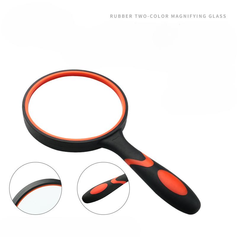1Pc 10X High Definition Optical Lens, Rubber Anti-drop Plastic Handle Old Man Reading Handheld Glass Orange Magnifying Glass