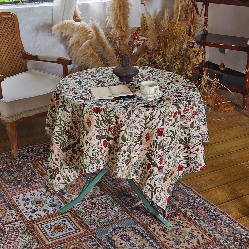 Retro Tablecloth Jacquard Premium Dining Table Cover Towel Round Table Coffee Table Rectangular Tablecloth Household Pastoral Cover