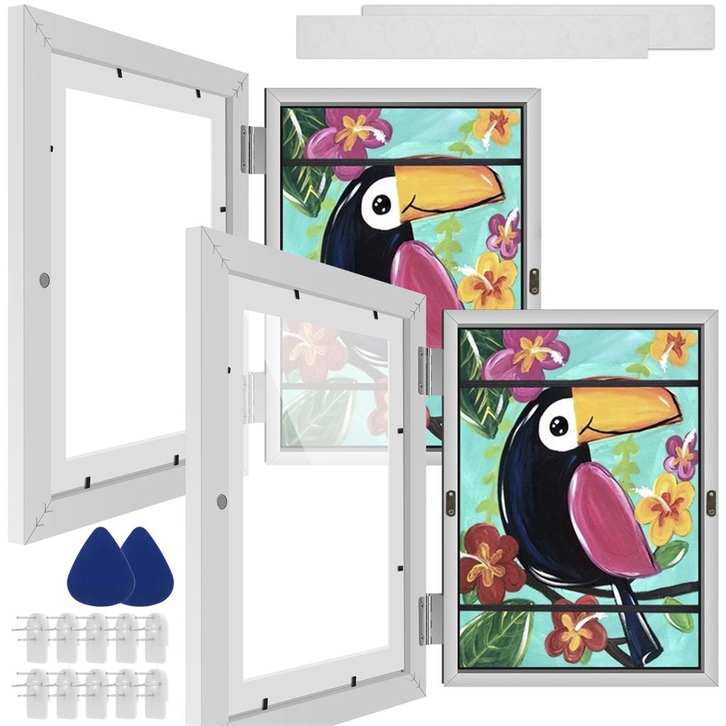 1/2 Stück Kinder Kunstrahmen Set A4 Frontöffnung Foto Rahmen Holz Kinder Kunstwerk Display Rahmen für 100 Bilder Horizontal und