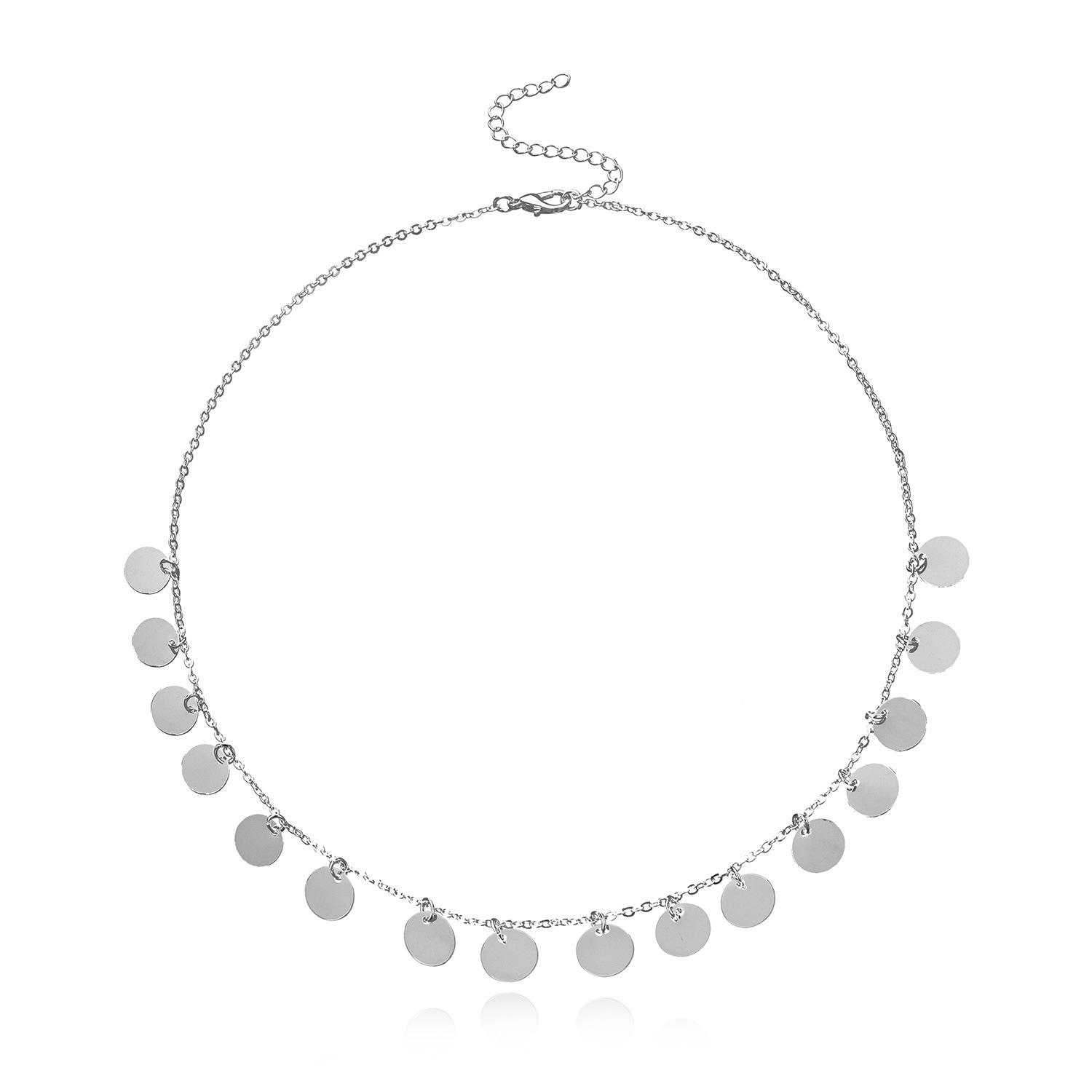 

Round sequined pendant collarbone chain necklace, simple and creative alloy necklace.