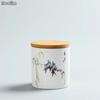 Ceramic Tea Caddy with Bamboo Lid Portable Travel Sealed Can Canister Kitchen Storage Bottle Spice Food Jar