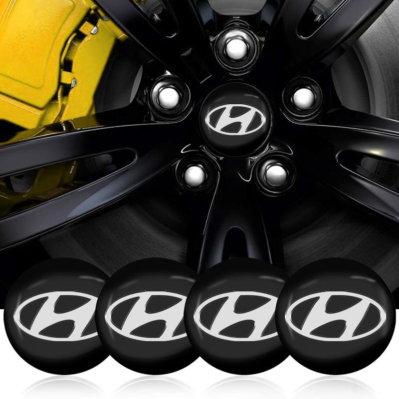 4 stk 56MM Bilhjul Senter Navkapsel Logo Klistremerker Felgdeksel Emblem Dekal For Hyundai Santa Fe Sonata Solaris Azera Creta I30 Ix25 Tucson IX35