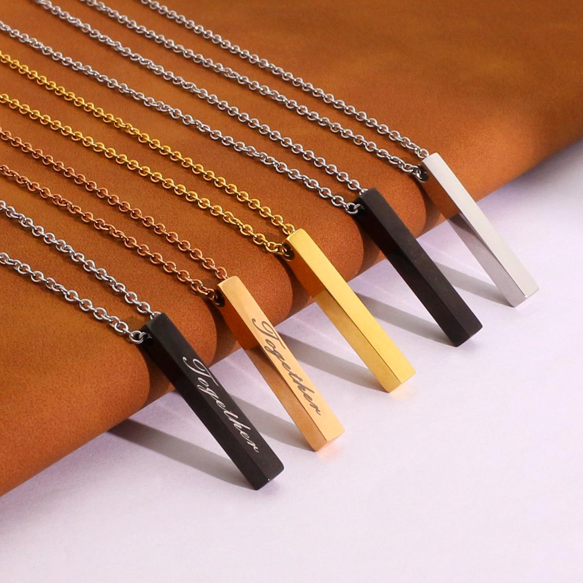 

Gold-Plated Minimalist Engraved Square Bar Pendant Necklace