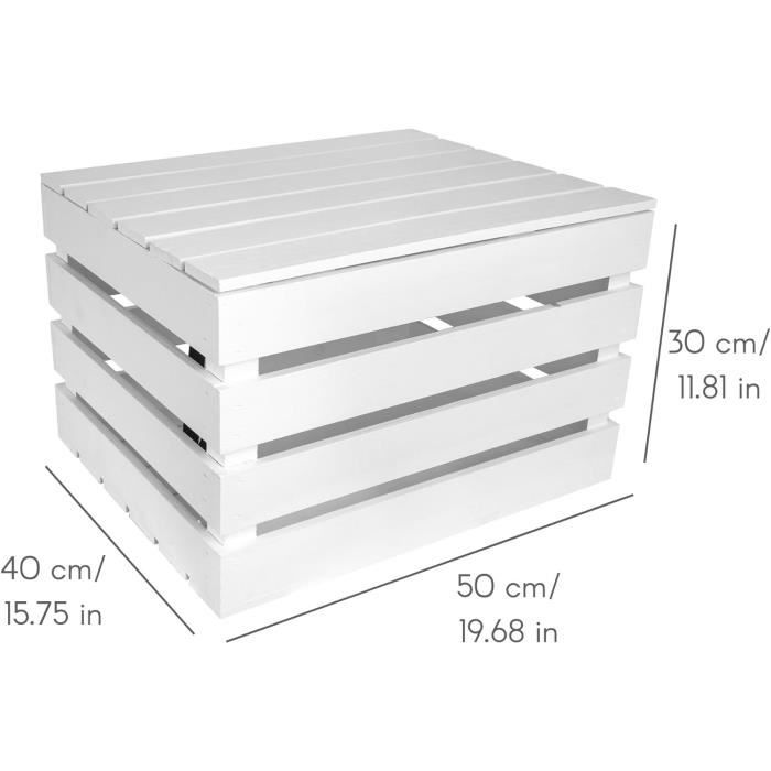 Coffre De Rangement - CREATIVE DECO - 50 X 40 X 30 Cm - Bois Massif - Style Vintage - Livré Monté