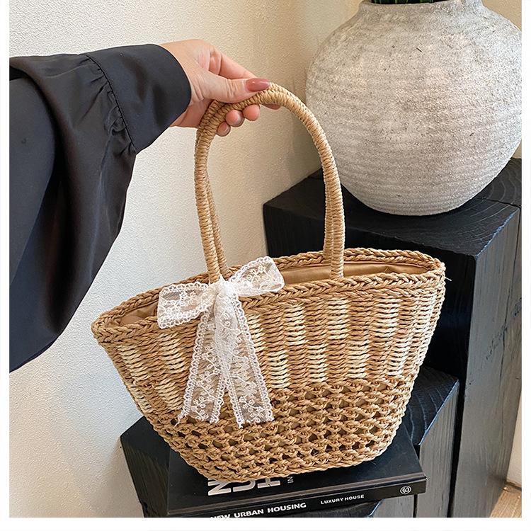 New Straw Bag Portable Vacation Beach Tote Bag Woven Bag Women's Large-capacity Vegetable Basket Bag