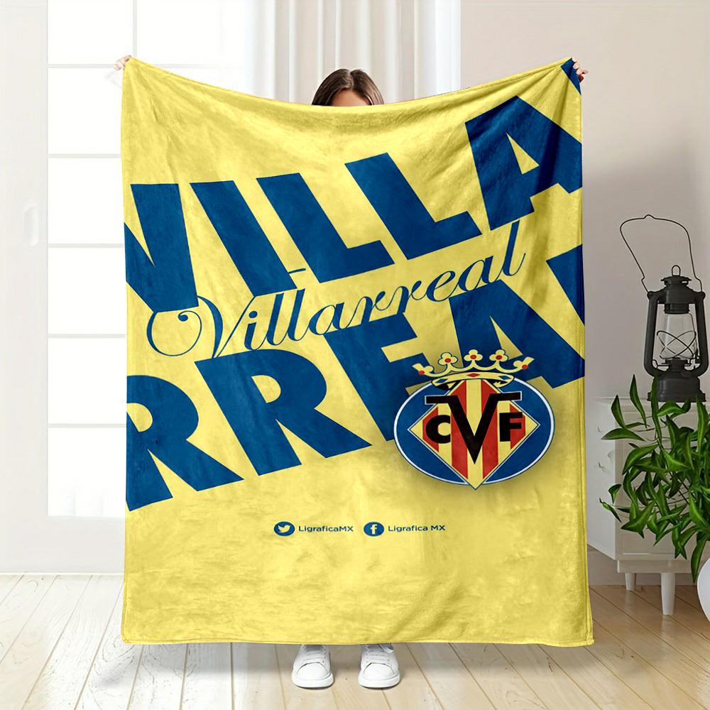 Villarreal CF Emblem Printed Flannel Blanket for Bedroom, Living Room, Sofa, and Nap