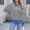 Damen Modischer Lässiger Gestreifter Kapuzenpullover mit Tasche Locker Langärmlig