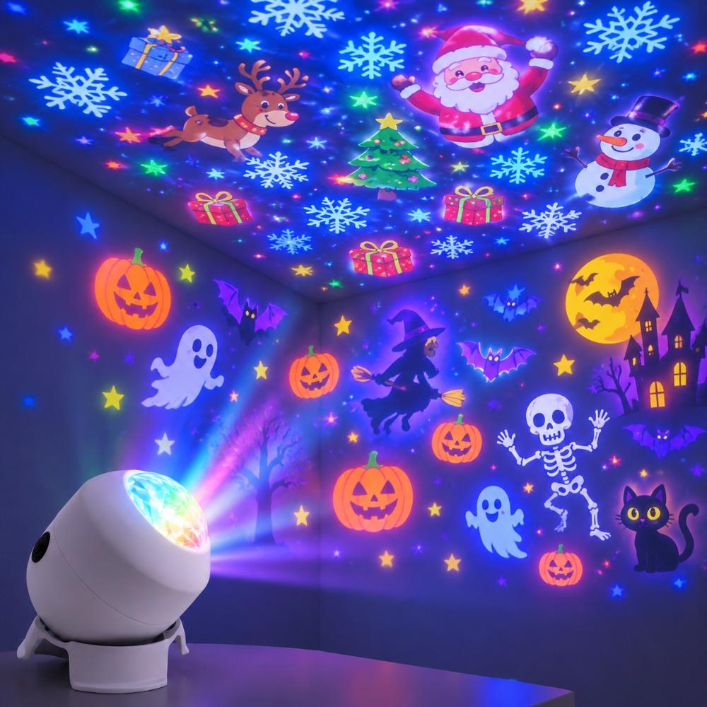 **Luz de Projeção LED de Natal Múltiplos Padrões Coloridos Giratórios Decoração Ambiente de Halloween**