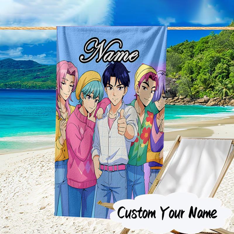 Custom Name KPop Demon Microfiber Beach Towel Super Soft & Absorbent for Bath, Beach, Travel Bath Time Accessory, Fan Gifts
