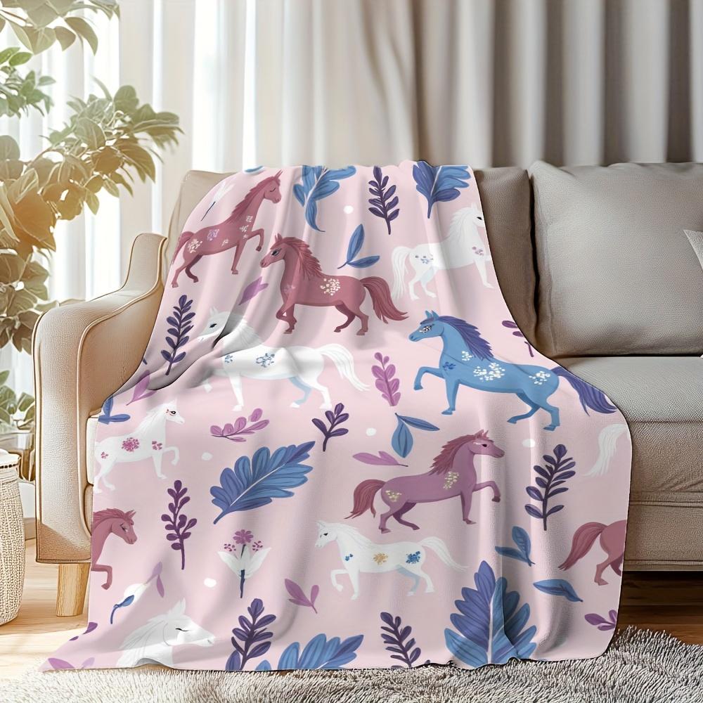 Children's cartoon horse pattern blanket, soft and comfortable, suitable for bedroom decoration, multi-color horse pattern