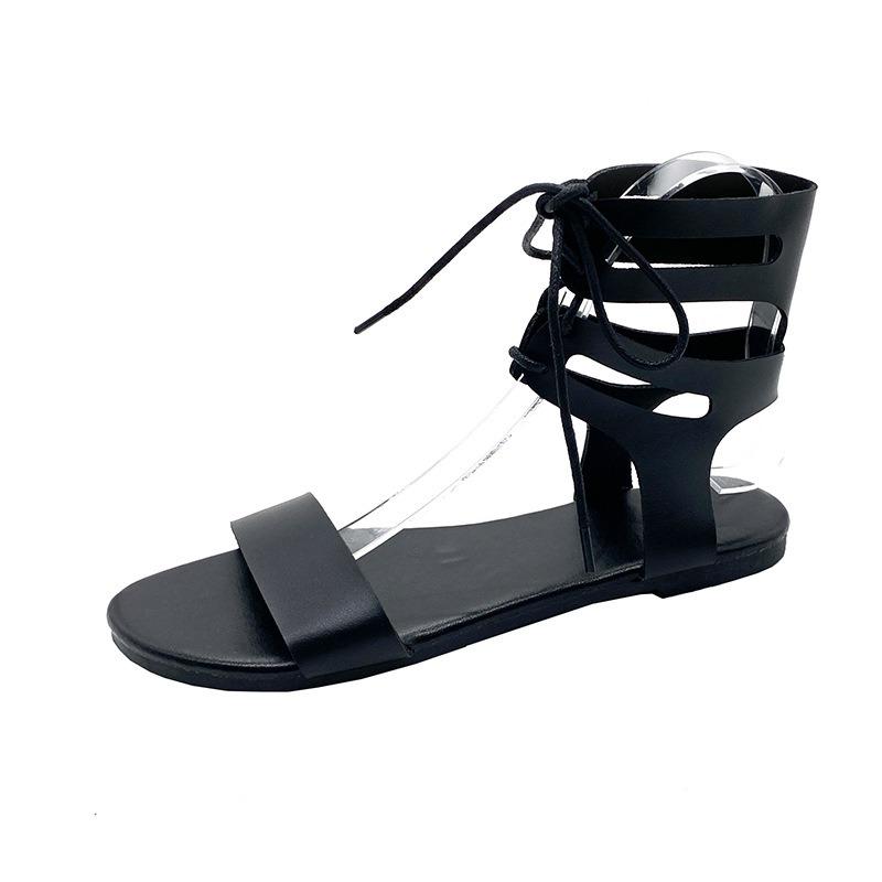 Sandálias Femininas Novo Estilo - Versáteis, Tiras Cruzadas, Cadarço, Sapatos de Fundo Plano