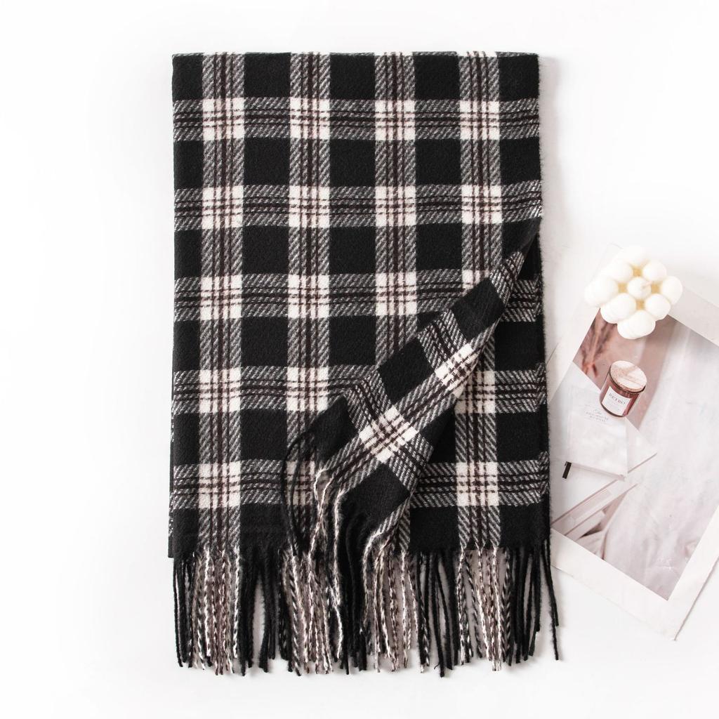 Korean Atmosphere Scarf for Women in Autumn and Winter Versatile for Couples Students Thickened Long Warm Plaid Shawl Dual Use