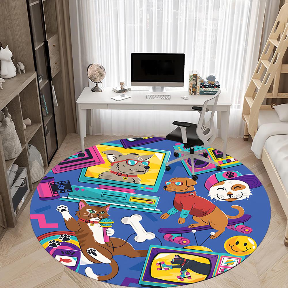1PC PawPrints Pets Office Round Area Rug,  Mat Suitable ForOffice, Under Office Chairs Bedroom Living Room Home Decor, Room Deco