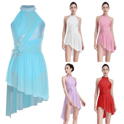 Women's Lyrical Dance Costume Flower High Low Modern Contemporary Dance Dress Dancewear