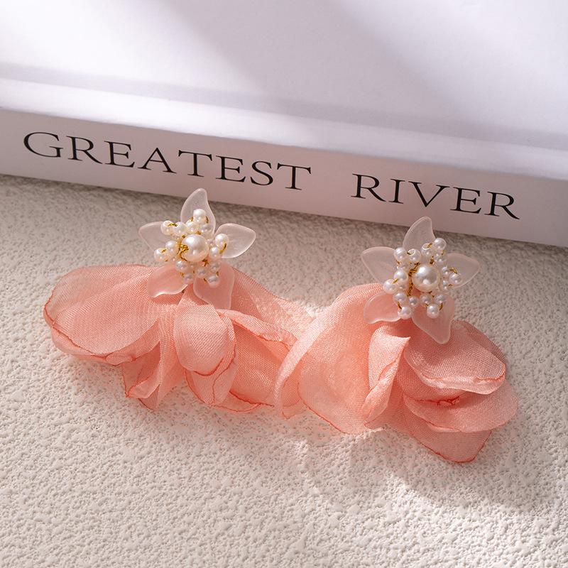 Silver Needle Tassel Flower Flower Fairy Earrings Female Pastoral Style Niche Handmade Temperament Exaggerated Earrings Female
